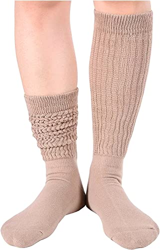 Funny Beige Socks for Women Teen Girls, Beige Slouch Socks, Beige Scrunch Socks, Thick Long High Knit Socks, Gifts for the 80s 90s, Vintage Solid Color Socks