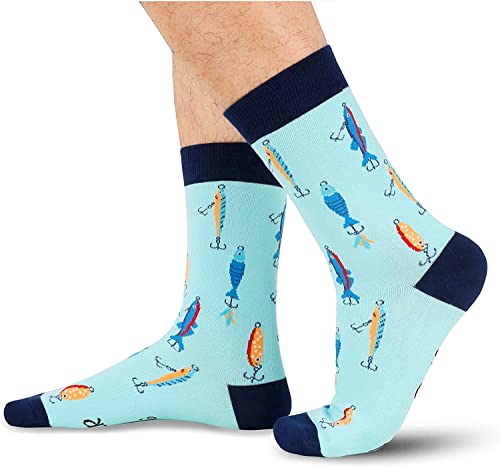 Men's Best Mid-Calf Knit Blue Fish Socks Novelty Fishing Gifts