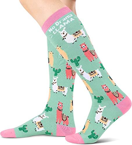 Women's Funny Knee High Long Knit Crew Novelty Llama Socks Gifts for Llama Lovers