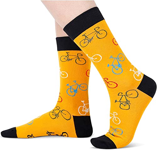 Men's Crazy Mid-Calf Knit Orange Cycling Socks Novelty Gifts for Bikers