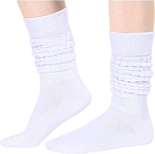 Funny White Socks for Women Teen Girls, White Slouch Socks, White Scrunch Socks, Thick Long High Knit Socks, Gifts for the 80s 90s, Vintage Solid Color Socks