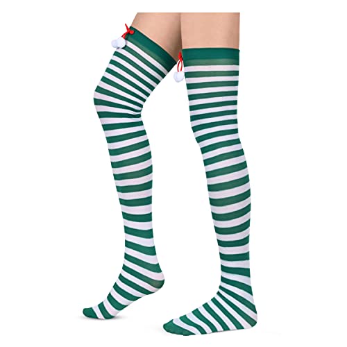 Funny Striped Thigh High Socks for Women Girls, Christmas Knee High Socks, Over the Knee Long Socks, Novelty Christmas Gifts for Her, Best Secret Santa Gifts, Xmas Gifts