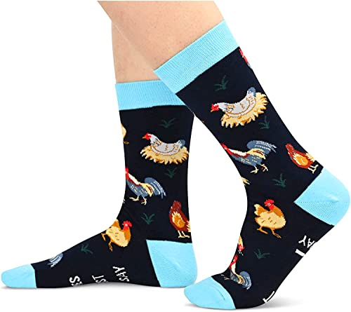 Unisex Cute Light Blue Crazy Chicken Socks Gifts for Chicken Lovers