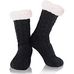 Fuzzy Slipper Fluffy Socks with Grips for Women Girls, Winter Cabin Warm Comfy Sherpa Plush House Socks Black Socks