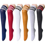 6 Pair Over the Knee Socks, Striped Thigh High Socks, Long Socks, School Socks, Knee High Socks for Women Teen Girls
