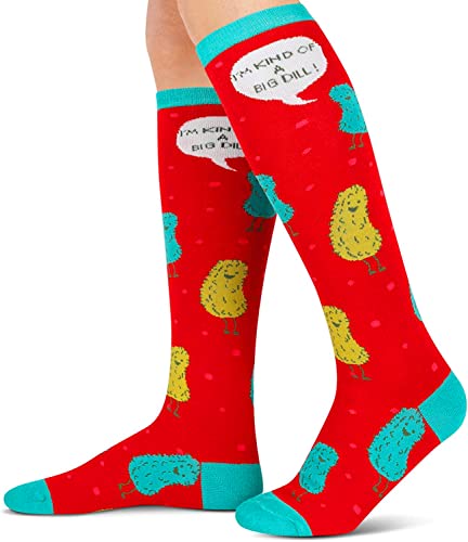 Women's Funny Knee High Long Knit Cute Pickle Socks Gifts for Pickle Lovers