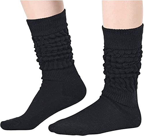 Funny Black Socks for Women Teen Girls, Black Slouch Socks, Black Scrunch Socks, Thick Long High Knit Socks, Gifts for the 80s 90s, Vintage Solid Color Socks