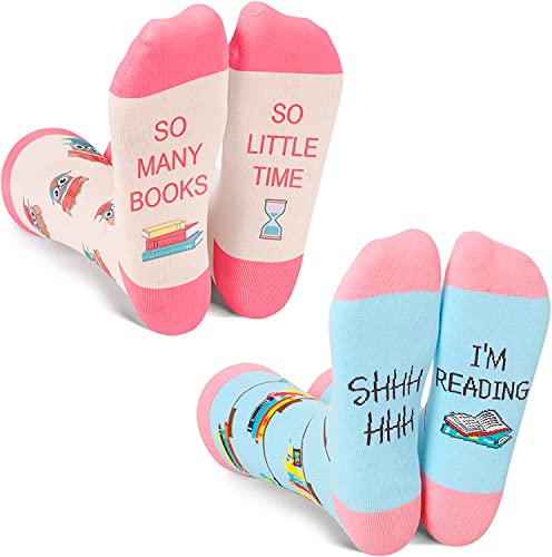 Funny Reading Socks for Women, Novelty Women's Book Socks for Book Lovers, Best Gift For Students, Teachers, Perfect for Birthdays, White Elephant Day, Teachers Day