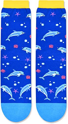 Women's Funny Mid-Calf Knit Crew Thick Novelty Dolphin Socks Gifts for Dolphin Lovers