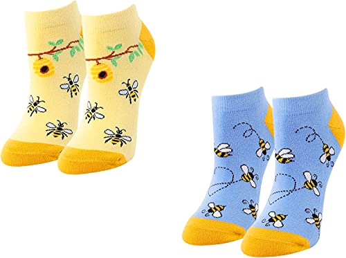 Women's Cute Low Cut Ankle Crew Unique Bee Socks Gifts for Bee Lovers-2 Pack
