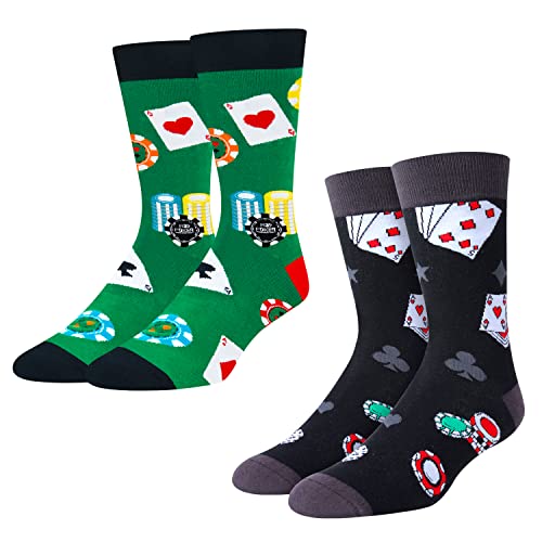 Men's Funny Mid-Calf Cozy Poker Socks Gambling Gifts for Men-2 Pack