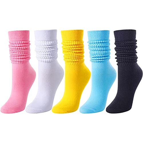 5 Pairs Fun Cute Colorful Slouch Socks for Women Girls, Scrunch Socks Women, Fashion Vintage 80s Gifts, 90s Gifts, Cotton Long High Tube Socks, Extra Tall Heavy Socks