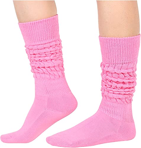 Funny Pink Socks for Women Teen Girls, Pink Slouch Socks, Pink Scrunch Socks, Thick Long High Knit Socks, Gifts for the 80s 90s, Vintage Solid Color Socks