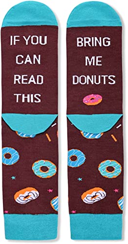 Funny Donut Socks for Men Who Love Donut, Novelty Donut Gifts, Men's Gag Gifts, Gifts for Donut Lovers, Funny Sayings If You Can Read This, Bring Me Donuts Socks