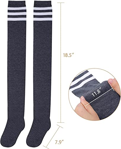 Women's Novelty Over The Knee Thigh High Fashion Striped Socks for Teen Girls-6 Pack