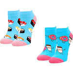 Funny Sushi Socks Donut Coffee Socks for Women, Novelty Sushi Donut Gifts, Women's Crazy Food Socks Food Lovers Gift 2 Pack