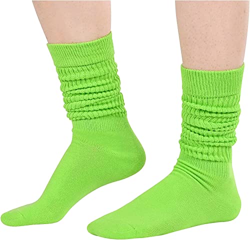 5 Pairs Cotton Long High Tube Socks, Fashion Vintage 80s Gifts, 90s Gifts, Extra Tall Heavy Socks, Fun Cute Colorful Slouch Socks for Women Girls, Scrunch Socks Women