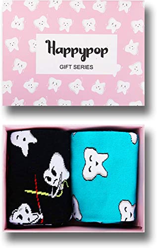 Women's Novelty Crew Funny Teeth Socks Dental Hygienist Gifts -2 Pack