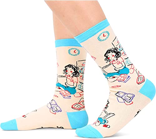 Women's Novelty Mid-Calf Non-Slip Funny Book Socks Gifts for Book lovers