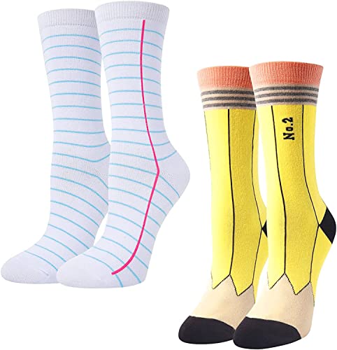 Women's Novelty Fashion Pencil Book Socks Gifts for Students-2 Pack