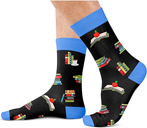 Men's Crazy Mid-Calf Knit Funny Book Socks Gifts for Reading Lovers