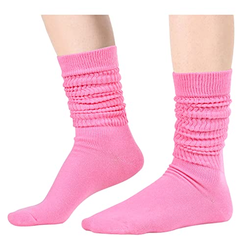 Novelty Pink Slouch Socks For Women, Pink Scrunch Socks For Girls, Cotton Long Tall Tube Socks, Fashion Vintage 80s Gifts, 90s Gifts, Women's Pink Socks
