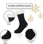 Fuzzy Slipper Fluffy Socks with Grips for Women Girls, Winter Cabin Warm Comfy Sherpa Plush House Socks Black Socks