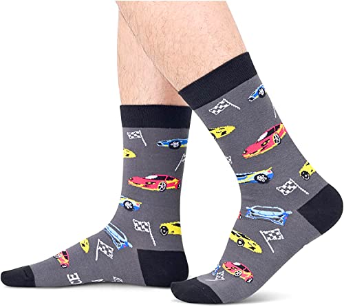 Men's Novelty Gray Racing Socks Funny  Gifts for Car Lovers