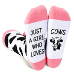 Funny Saying Cow Gifts for Women,Just A Girl Who Loves Cows,Novelty Cow Print Socks