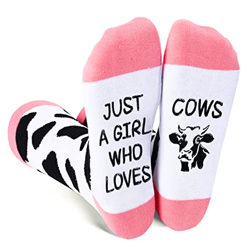 Funny Saying Cow Gifts for Women,Just A Girl Who Loves Cows,Novelty Cow Print Socks