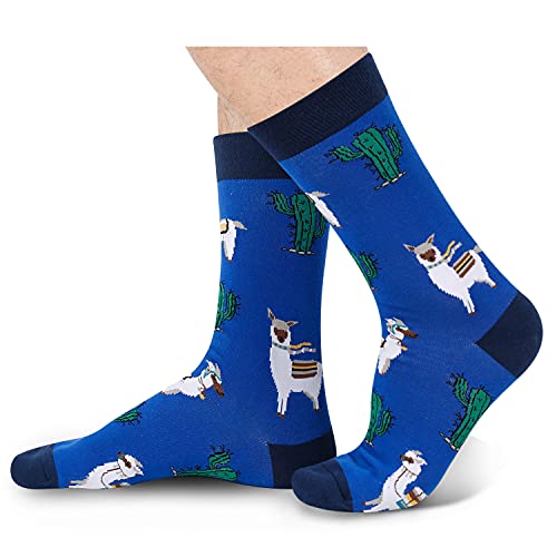 Men's Cute Blue Novelty Llama Socks Gifts for Llama Lovers