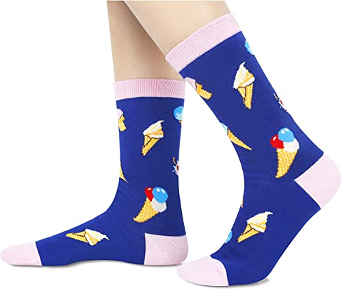 Funny Ice Cream Socks for Women, Novelty Ice Cream Gifts For Ice Cream Lovers, Anniversary Gift For Her, Gift For Mom, Funny Food Socks, Womens Ice Cream Themed Socks