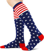 4th Of July American Independence Day Socks for Women American Flag Knee High Socks Funky Comfortable Athletic Running Socks Gifts For Women