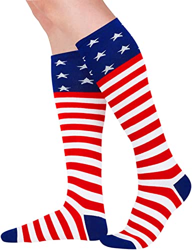 Women's Novelty Knee High Long Knit Cool American Flag Socks USA Gifts