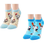 Women's Crazy Low Cut Ankle Crew Funny Cock Socks Gifts for Chicken Lovers-2 Pack