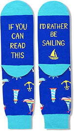 Men's Funny Mid-Calf Knit Blue Sailing Socks