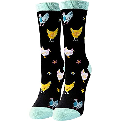 Women's Novelty Black Crew Funny Chicken Socks Gifts for Chicken Lovers