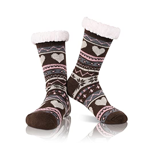 Women's Novelty Fuzzy Thermal Non-Slip Slipper Cute Black Heart Socks Gifts