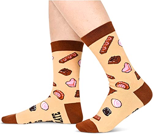 Unisex Chocolate Socks, Chocolate Lover Gift, Funny Food Socks, Novelty Chocolate Gifts, Gift Ideas for Men Women, Funny Chocolate Socks for Valentines Gifts, Christmas Gifts
