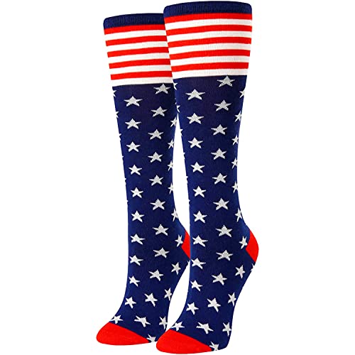 4th Of July American Independence Day Socks for Women American Flag Knee High Socks Funky Comfortable Athletic Running Socks Gifts For Women