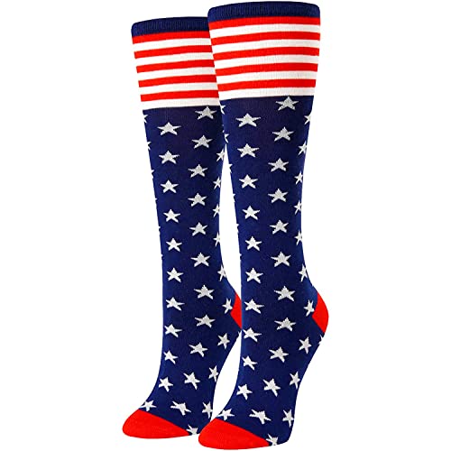 Women's Novelty Knee High Long Knit Dark Blue Cool Usa Flag Socks USA Gifts