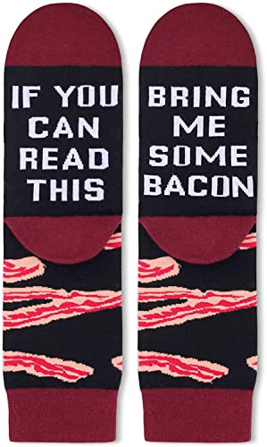 Funny Bacon Socks for Men Who Love Bacon, Novelty Bacon Gifts, Men's Gag Gifts, Gifts for Bacon Lovers, Funny Sayings If You Can Read This, Bring Me Some Bacon Socks