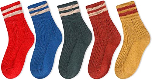 Women's Novelty Wool Crew Trendy Striped Socks Gifts-5 Pack