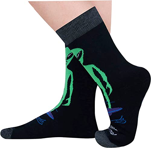Alien Print Crew Socks for Men, Funky Socks, Funny Socks for Men, Alien Gifts for UFO Enthusiast, Novelty Socks, Outer Space Gifts