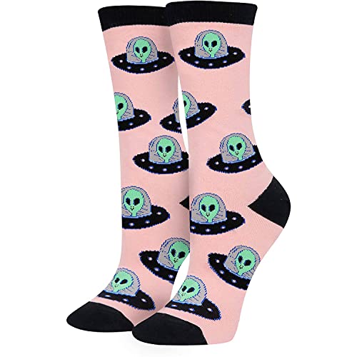 Women Alien Print Crew Socks, Alien Socks Funny Socks for Women,  Novelty Socks, Funky Socks, Alien Gifts for ufo enthusiast, Outer Space Gifts