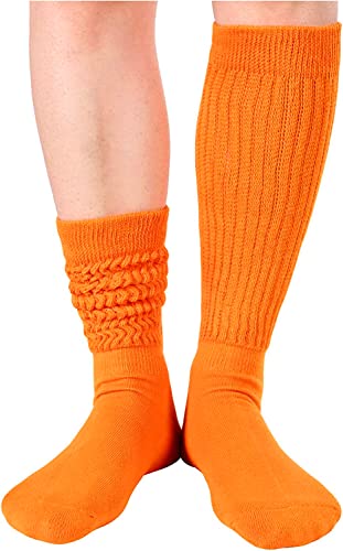 Funny Orange Socks for Women Teen Girls, Orange Slouch Socks, Orange Scrunch Socks, Thick Long High Knit Socks, Gifts for the 80s 90s, Vintage Solid Color Socks