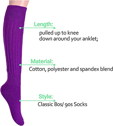 Funny Dark Purple Socks for Women Teen Girls, Dark Purple Slouch Socks, Dark Purple Scrunch Socks, Thick Long High Knit Socks, Gifts for the 80s 90s, Vintage Solid Color Socks