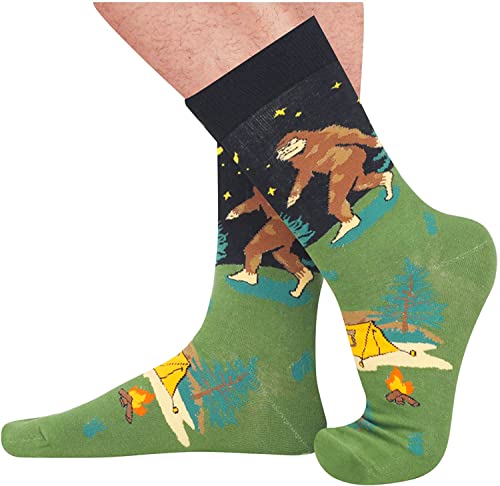 Bigfoot Socks, Crazy Socks Fun Bigfoot Print Novelty Crew Socks for Men, Bigfoot Gifts, Outer Space Lover Gift