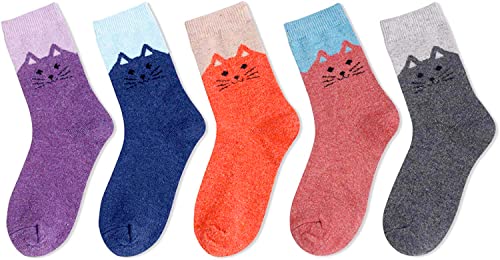 Women's Colorful Wool Cat Sock Gifts for Animal Loverss-5 Pack