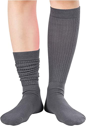 Women's Novelty Mid-Calf Stacked Slouch Warm Dark Gray Trendy Solid Color Socks